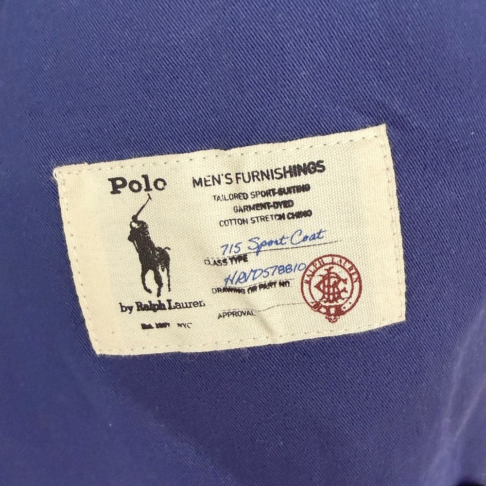 Polo Ralph Lauren 715 Blazer Men's 42R Blue Cotton Chino Double Breasted Coat - Picture 6 of 14